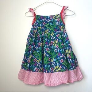 Mini Boden Frill Strap Dress in Venice Blue Tropical Garden Size 6-7Y